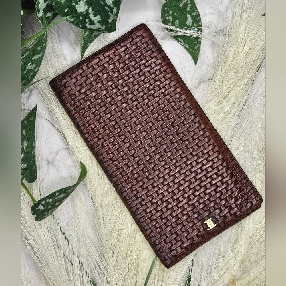 Salvatore Ferragamo Brown Leather Woven long wallet